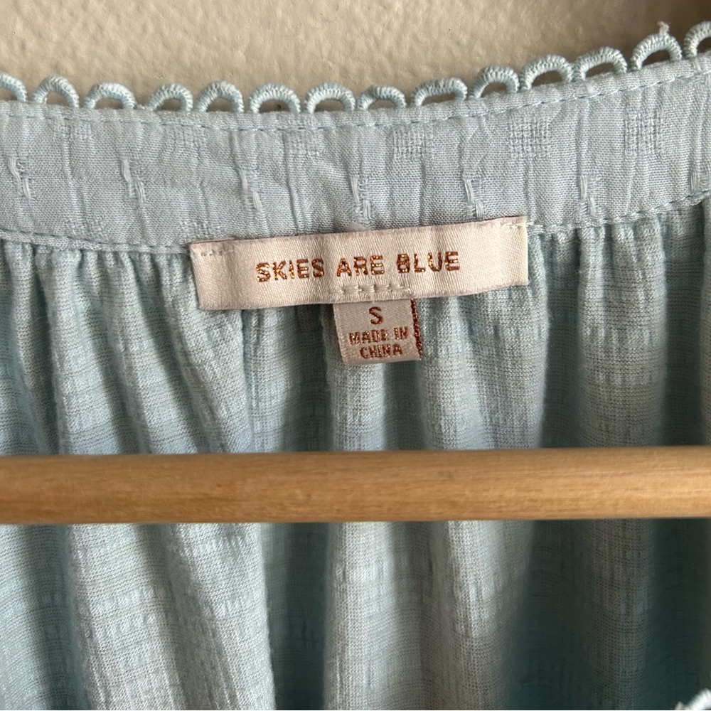 Skies Are Blue Crochet Trim Knit Top Baby Blue Size S Small - Picture 7 of 9
